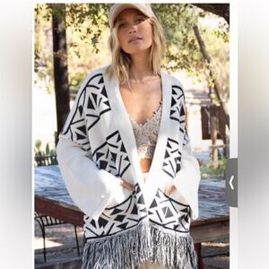 POL Black and White Geometric Cardigan